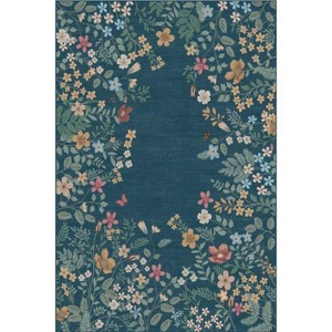 Modern Floral Area Rug Machine Washable Low Pile Stain Non Slip Farmhouse Aesthetic Printed Floor Rug for Living Room Bedroom Kitchen Bathroom - 1 of 1