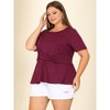 Agnes Orinda Women's Plus Size Crew Neck Twisted Knot Front Short Sleeves Summer Peplum Blouses - 3 of 4
