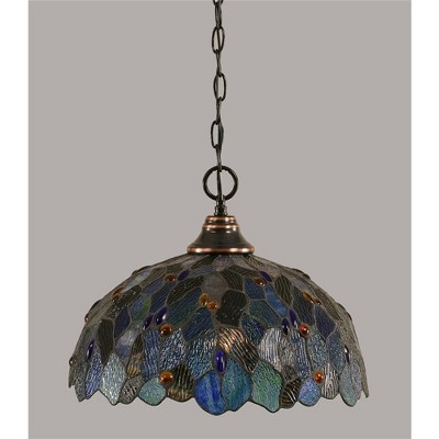 Toltec Lighting Any 1 - Light Pendant in  Black Copper with 16" Blue Mosaic Art Glass Shade
