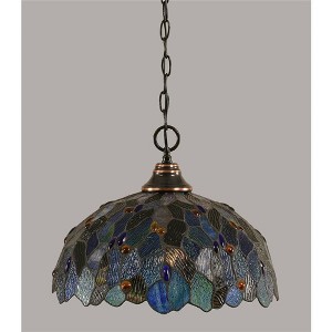Toltec Lighting Any 1 - Light Pendant in  Black Copper with 16" Blue Mosaic Art Glass Shade - 1 of 1