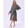 INSPIRE CHIC Women Loungewear V-neck Long Sleeve Robes Tie waist Midi Bathrobe with Pockets - 2 of 4