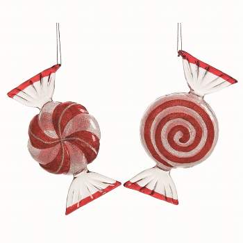 Transpac Glass Multicolor Christmas Peppermint Candy Ornaments Set of 2