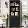 70 inch Industrial Bookshelf with Drawers, Bookshelf and Bookcase with 3-Tier Open Shelves, Farmhouse Tall Bookcase for Living Room, Office - 2 of 4