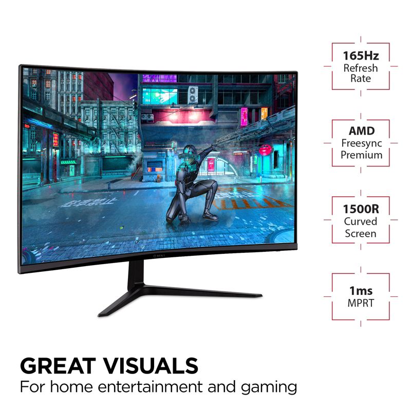 ViewSonic VX3218-PC-MHD 32 Inch Curved 1080p 1ms 165Hz Gaming Monitor with AMD FreeSync Premium, Eye Care, HDMI and Display Port, 3 of 10