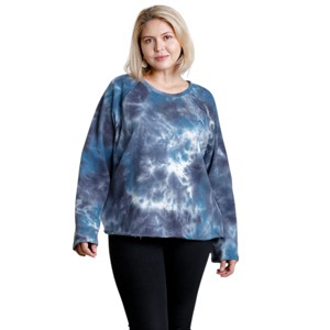 Slickblue Women's Long Sleeve Shirt, Soft French Terry, Raglan Top, Tie-Dye Look, Purple, 1XL - 1 of 4