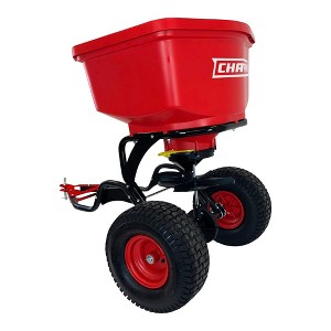 Chapin Tow Behind Spreader, Heavy Duty Trailer Hitch with Auto-Stop and Pneumatic Tires - 11 Adjustable Settings, 150 lb Capacity, Red - 1 of 4