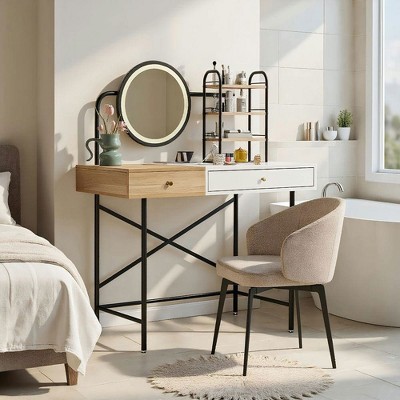 Resenkos 40" Makeup Vanity Desk with 3-Mode Lighted Mirror & Wireless Charging Station , Vanity Table, White