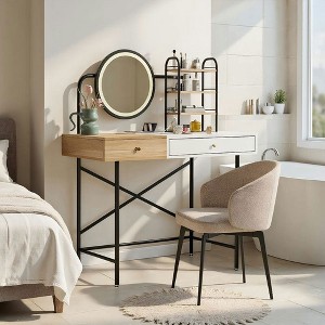 Resenkos 40" Makeup Vanity Desk with 3-Mode Lighted Mirror & Wireless Charging Station , Vanity Table, White - 1 of 4