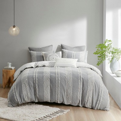 Sapphtopaz 3 Pcs Chenille Comforter Set, Cotton Printed Bedding Set Duvet Cover Set Quilt Set 1 Cover, 2 Pillow Shams, Machine Washable