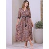 INSPIRE CHIC Women's Boho V-Neck 3/4 Sleeves Smocked Waist Floral Maxi Dresses - 3 of 4