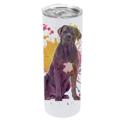 100 North 20 Ounce Stainless Steel On the Go Travel Tumbler With Push Top Lid, Cane Corso Dog Paint Splatter
