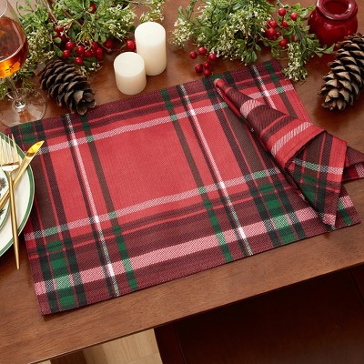 Pocono Plaid Red and Green Polyester Holiday Placemats, Set of 4