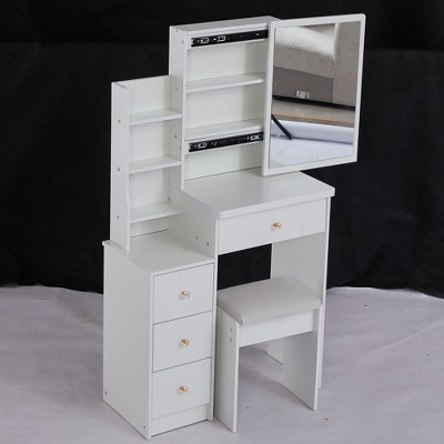 NicBex 29.2" Cabinet Small Vanity Desk with Stool,Makeup Vanity Table with Sliding Mirror&Multi-Layer Storage,Vanity Table for Bedroom,Bathroom