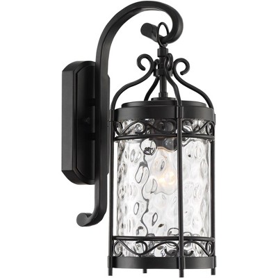 John Timberland European Outdoor Wall Light Fixture Matte Black 19" Clear Hammered Glass for Exterior House Porch Patio Deck