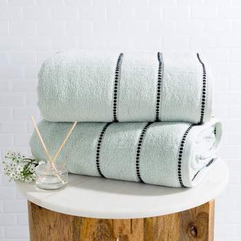 Luxury Cotton Towel Set- 2 Piece Bath Sheet Set Made From 100% Zero Twist Cotton- Quick Dry, Soft and Absorbent By Hastings Home (Seafoam / Black)
