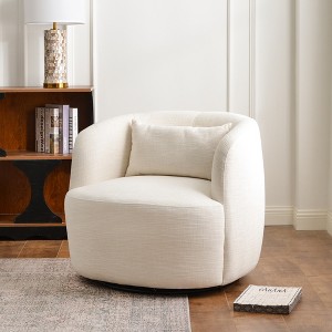KINWELL Textured Linen Blend Weave Upholstered Swivel Barrel Accent Chair - 1 of 4