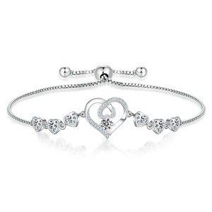 HONGGE 925 Sterling Silver Heart Birthstone Bracelet with Adjustable Chain – Personalized CZ Crystal Jewelry for Women - 1 of 4
