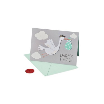 Premier Stork "Baby's Here!" Greeting Card with Ribbon