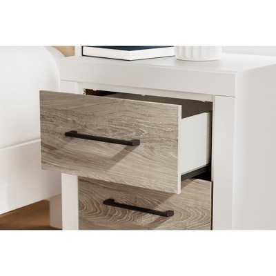White and Light Brown 2-Drawer Transitional Nightstand