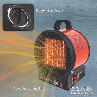 Portable Red Ceramic Electric Space Heater with Auto Shut-Off