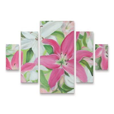 Trademark Fine Art Sandra Lafrate Pink and White Lilies III 5 Piece Panel Set Art