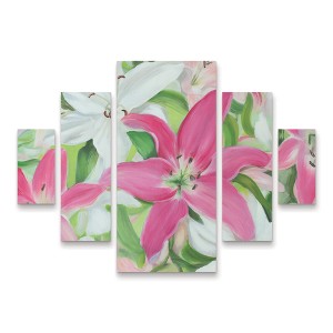 Trademark Fine Art Sandra Lafrate Pink and White Lilies III 5 Piece Panel Set Art - 1 of 3