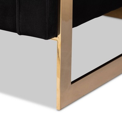Luxurious Black Velvet Tufted Sofa with Gold-Tone Metal Frame