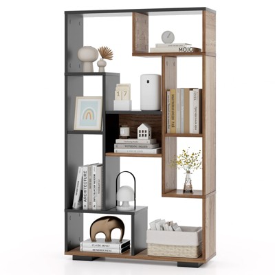 Tangkula Geometric Bookshelf 47-Inch Bookcase w/ Multiple Open Shelves Anti-Tipping Devices Freestanding Book Storage Organizer White/Black + Natural