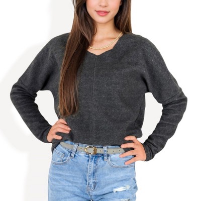 Anna-Kaci Women's Long Sleeve V-Neck Tunic Sweater with Seam Detail