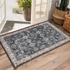 TackView Area Rug - Machine Washable Floral Carpet, Non-Slip Low Pile Rug for Living Room Bedroom Dining Room - 1 of 4