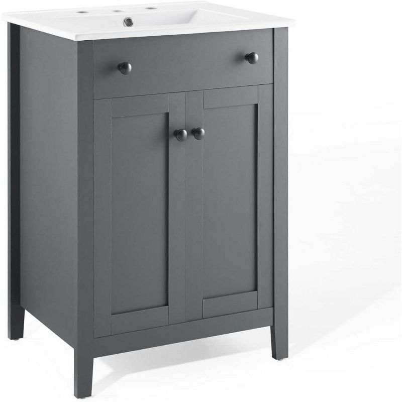 Modway Nantucket Bathroom Vanity Cabinet, 24" with White Sink, Gray, 1 of 2