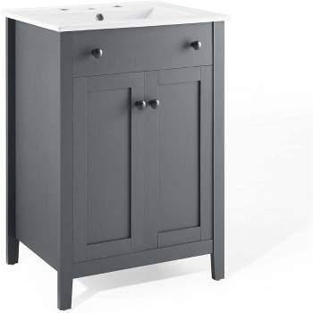 Modway Nantucket Bathroom Vanity Cabinet, 24" with White Sink, Gray