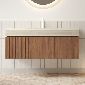 GDFStudio Abram 48" Ceramic and Wood Wall-Mount Bathroom Vanity with Drawer and Doors - 1 of 4