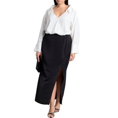 ELOQUII Women's Plus Size Collared Satin Column Dress