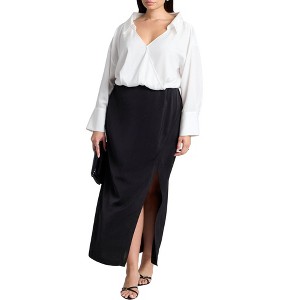 ELOQUII Women's Plus Size Collared Satin Column Dress - 1 of 4