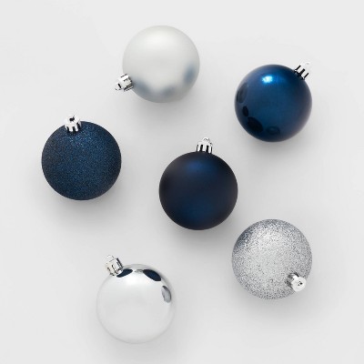 50ct Shatter-Resistant Round Christmas Tree Ornament Set Navy/Silver - Wondershop™