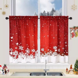 Christmas Valances for Windows, 52''x15'' Red Velvet Window Topper Valance Curtains, Festive Xmas Decor for Kitchen Bedroom Living Room - 1 of 4