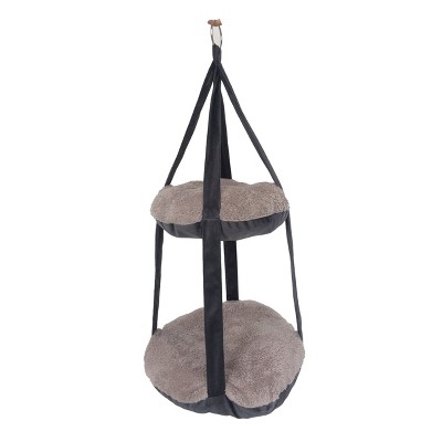 Grey Dual-Lounger Hanging Cat Hammock with Fiberfill Cushions