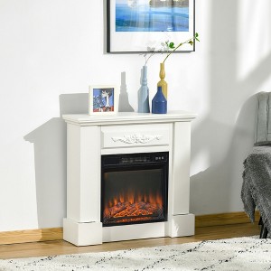 Kumasinova 32"W Electric Fireplace with Mantel Freestanding Heater Stove Fireplace with Remote Control,1400W Heat,Overheating Protection,White - 1 of 4