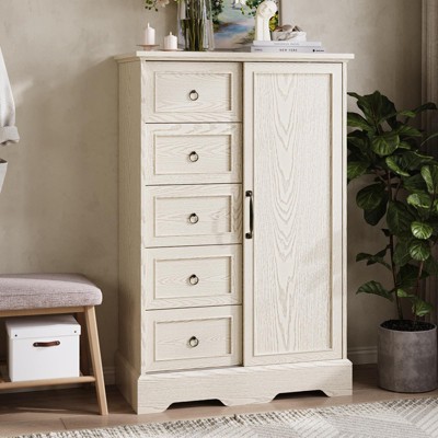 5 Drawers Dresser Organizer with Sliding Barn Door, Wood Storage Cabinet