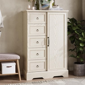 5 Drawers Dresser Organizer with Sliding Barn Door, Wood Storage Cabinet - 1 of 4