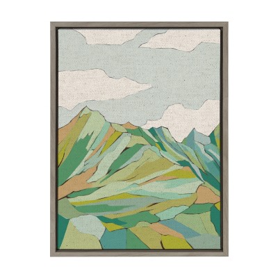 Gray and Green Mountain Landscape Canvas Print with Frame