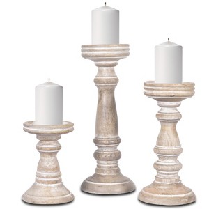 Mela Artisans Chennai in Whitewash Candleholders, Set of 3 - 1 of 4