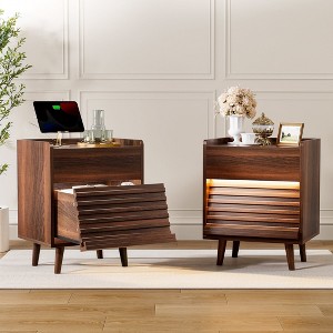 WOWLIVE Wooden Nightstand with 2 Drawers, Modern Bedside Table with Outlets & LED Lights, File Cabinet - 1 of 4