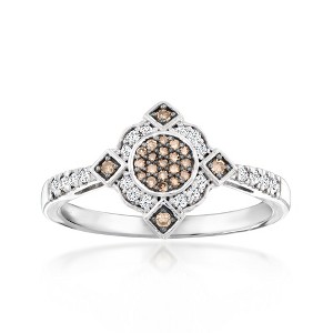 Ross-Simons 0.25 ct. t.w. White and Brown Diamond Vintage-Style Ring in Sterling Silver - 1 of 4