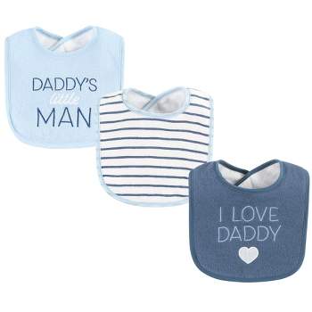 Hudson Baby Infant Boy Fiber Filled Drooler Bibs 3pk, I Love Daddy Coronet Blue, One Size