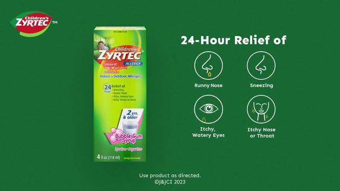 Children's Zyrtec 24 Hour Allergy Relief Syrup - Bubble Gum - Cetirizine - 4 fl oz, 2 of 13, play video