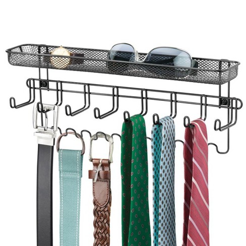 Mdesign Steel Wall Mount Tie/belt Organizer Rack, 8 Hooks/storage