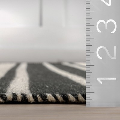 Bowery Charcoal and Off-White Handmade Wool Striped Area Rug, 5' x 8'