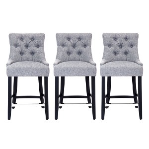 WestinTrends 24" Linen Tufted Buttons Upholstered Wingback Counter Stool (Set of 3) - 1 of 4